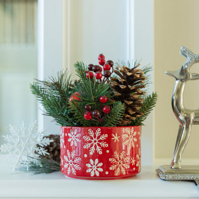 Xmas Mix in Snowflakes Ceramic Pot