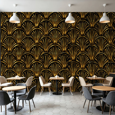 Peel and Stick Wallpaper Wall Mural Seamless art deco Vintage geometric minimalistic Abstract fan shaped Wall Art Self Adhesive and Removable