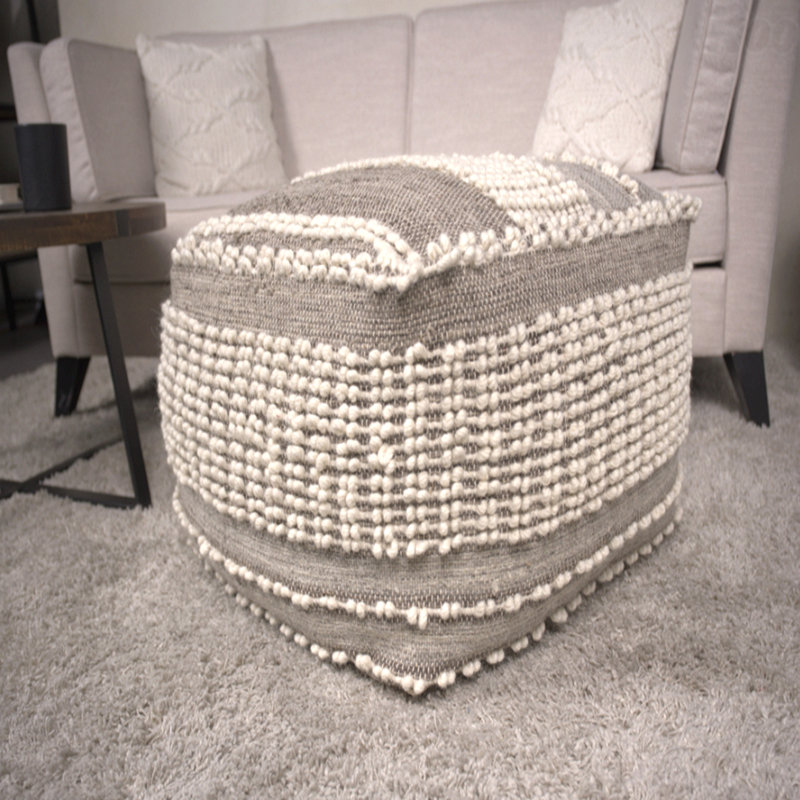 Wool & Cotton Upholstered Large Pouf Ottoman