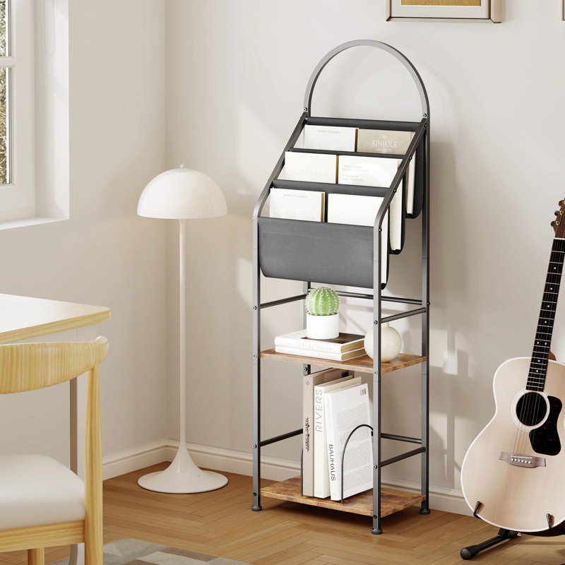 Industrial Style 3 Tier Vinyl Holder Display Book Shelf, Rustic Brown