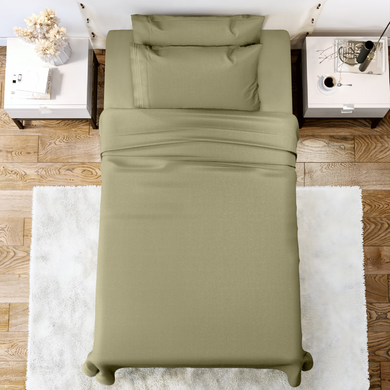 Ensemble de literie en microfibre 1800 Series, Ensemble de draps pour lit simple avec 1 taie d'or, Vert