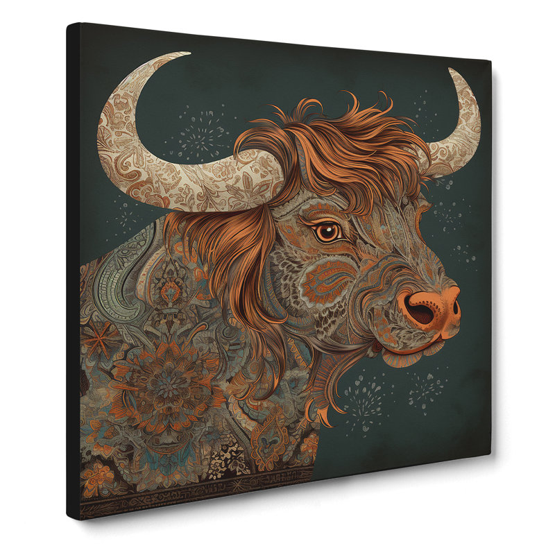 Highland Cow Paisley Art - Wrapped Canvas, 35cm H x 35cm W x 3cm D