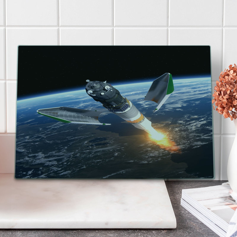 Ambesonne Outer Space Cutting Board Large Size Spacecraft Cosmos Black Grey Blue