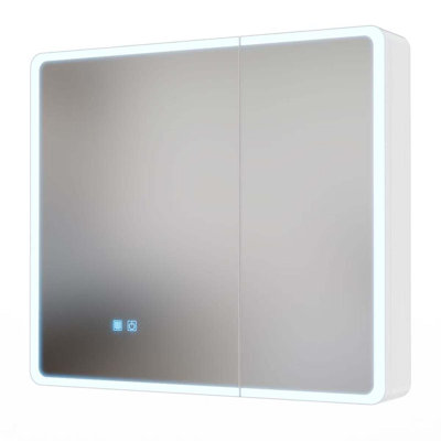 Armoire à pharmacie DEL pour la salle de bain avec lumière blanche une couleur, anti-buée, armoire en plastique-aluminium facile à installer. (31,50 x 27,56 deux portes)