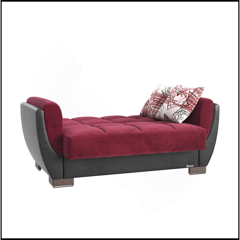 Causeuse convertible rembourrée avec rangement, microfibre polyuréthane bourgogne / noir, Microfibre bourgogne, Noir