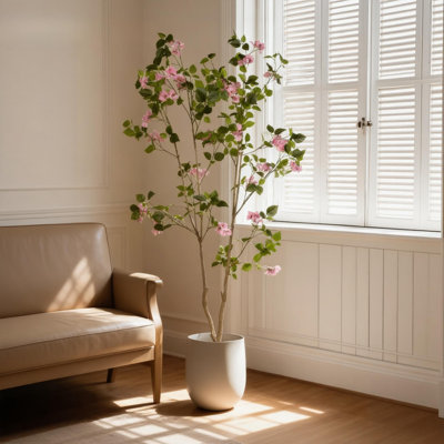 Arbre de bougainvillée artificiel 6 pi dans un pot noir, plante à fleurs réaliste réaliste pour la décoration intérieure de bureau à domicile