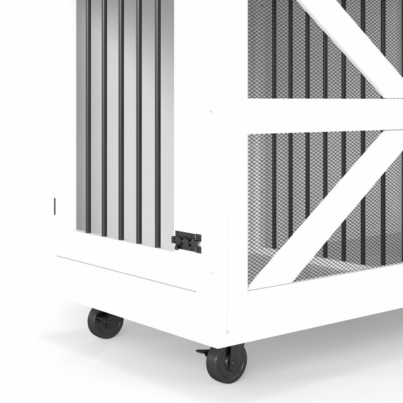 Armoire de rangement, cage mobile pour chien avec porte rabattable, armoire décorative avec système à 5 roulettes