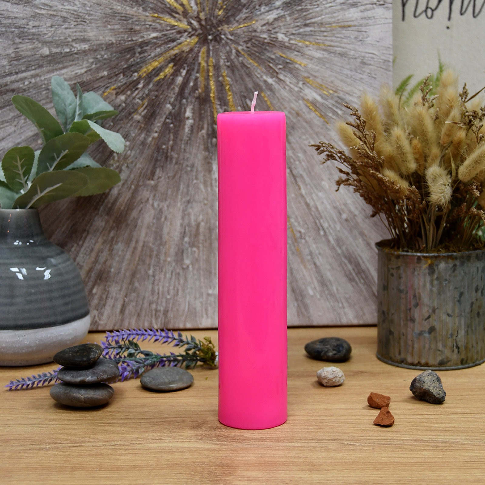 Oliva Unscented Pillar Candle, Hot Pink, 1, 9" H x 2" W x 2" D
