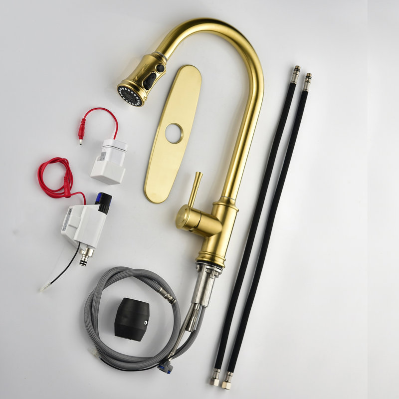 Touch Kitchen Faucet With Pull Down In Brushed Gold, Stainless Steel Material, High - Arc Nozzle Rotating 360, Single Lever For Easy Water Control, Corrosion Surface, Smooth Flow Aerators Operated