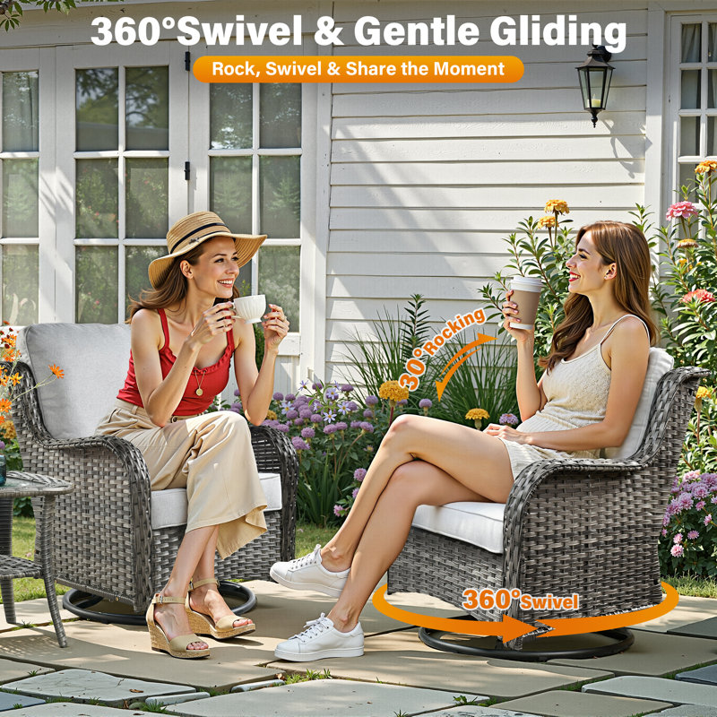 Wicker 8 - Person Patio Conversation Set with Cushions, Gray, 25.2" H x 42.13" W x 25.98" D, Gray