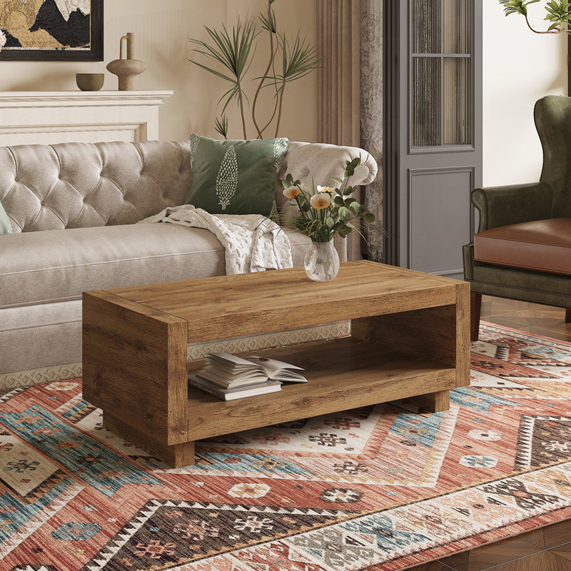 Une table basse rectangulaire minimaliste moderne en panneau de fibres à densité moyenne, Bois naturel