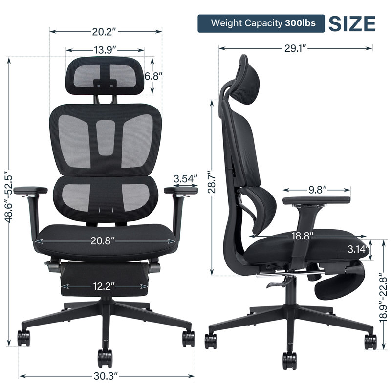 Milhollen Ergonomic Mesh Office Chair for Home and Office,Swivel Adjustable Desk Chair, Black