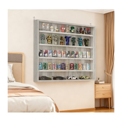 Gray Wall-Mounted Display Case with Glass Front - 31.5" x 23.6" Shadow Box for Model Cars and Collectibles
