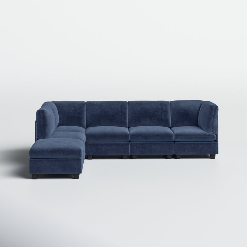 Wide Modular Corner Sectional with Ottoman, Dark Blue Polyester Blend