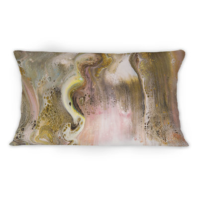 Abstrait brun, taches et rayures dorées - Coussin décoratif imprimé moderne 1