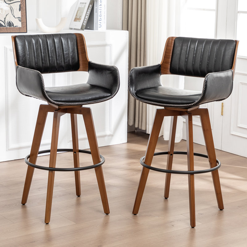 Tabourets pivotants rembourrés en similicuir Modern, Noir, Tabouret de bar (siège d'une hauteur de 29,72 po)