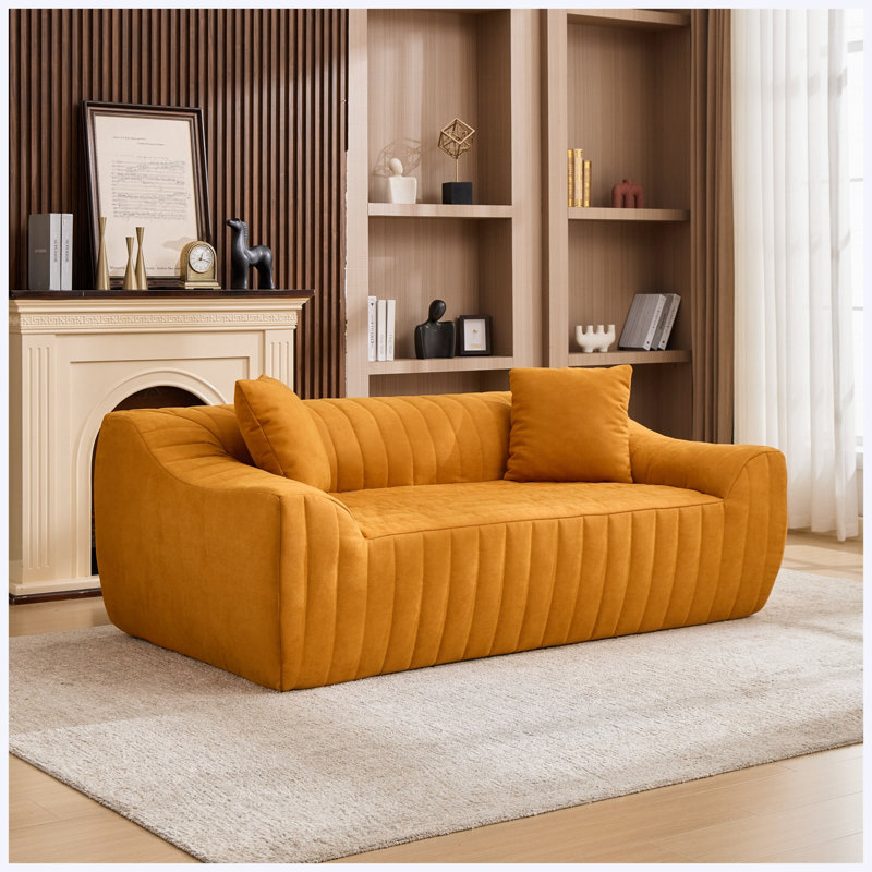 Causeuse avec coussins décoratifs en similicuir pour le salon, les appartements et les petits espaces, Orange Faux Leather