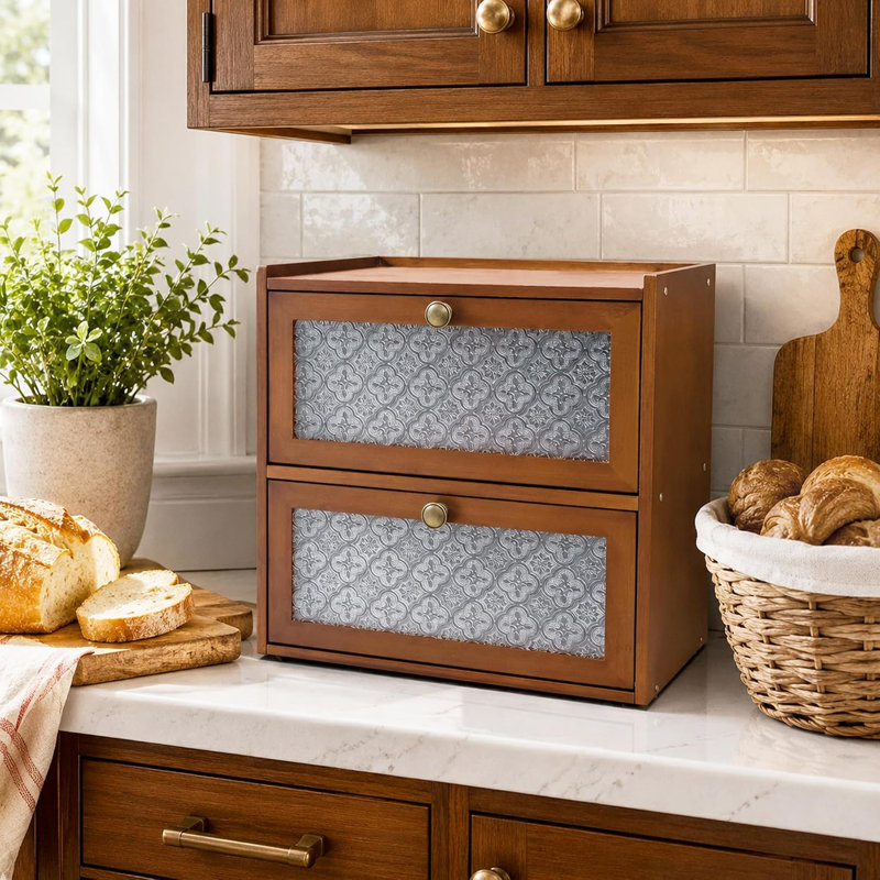 Grand contenant de pain en bambou carbonisé 2 couches BreadBox