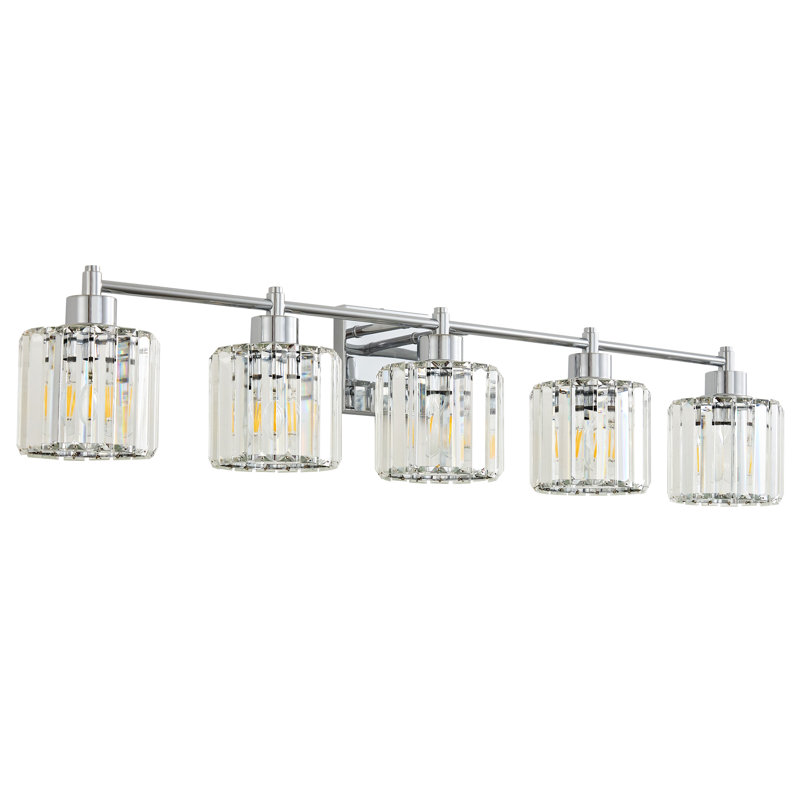 Berto 3-Light Dimmable Vanity Light with K9 Crystal Shades, Chrome, 5 Lights