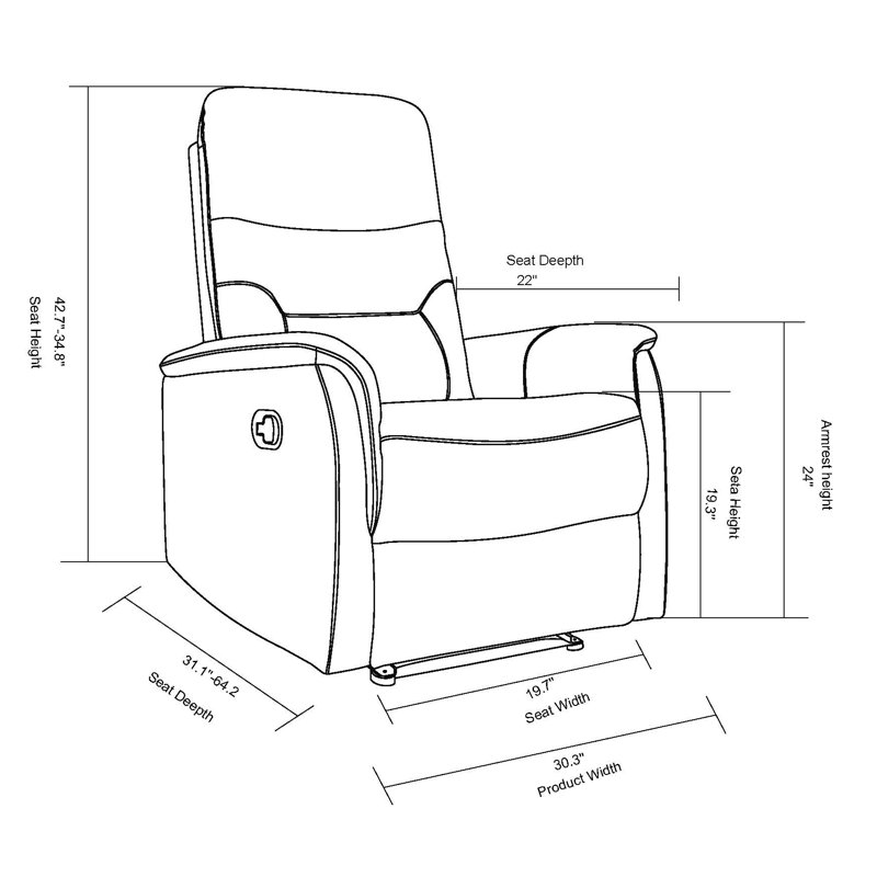 Fauteuil inclinable standard en similicuir manuel à dégagement zéro de 30,3 po de largeur Minarik, Similicuir brun