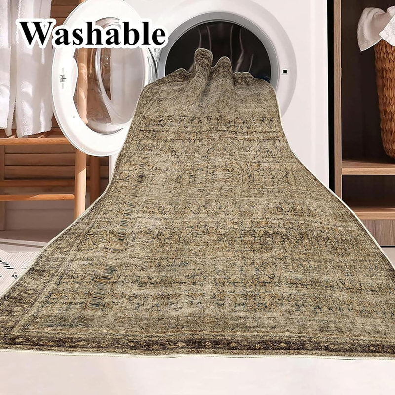 Vintage Dark Brown Floral Wool and Cotton 6' x 9' Area Rug