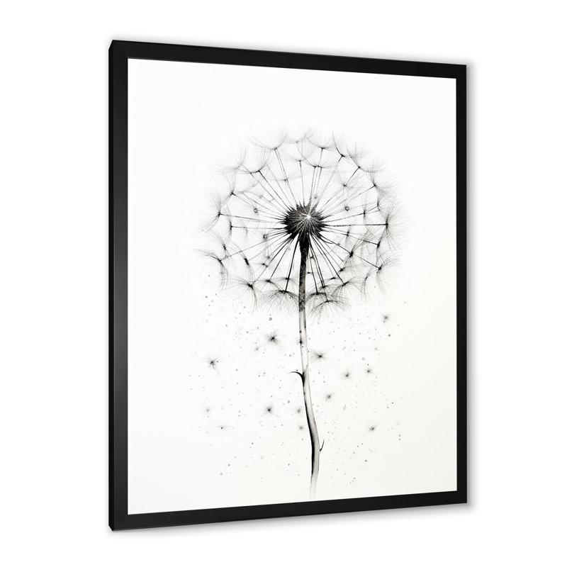 " White Minimalism Dandelion ", 32" H x 24" W x 1" D, Black Single Picture Framed