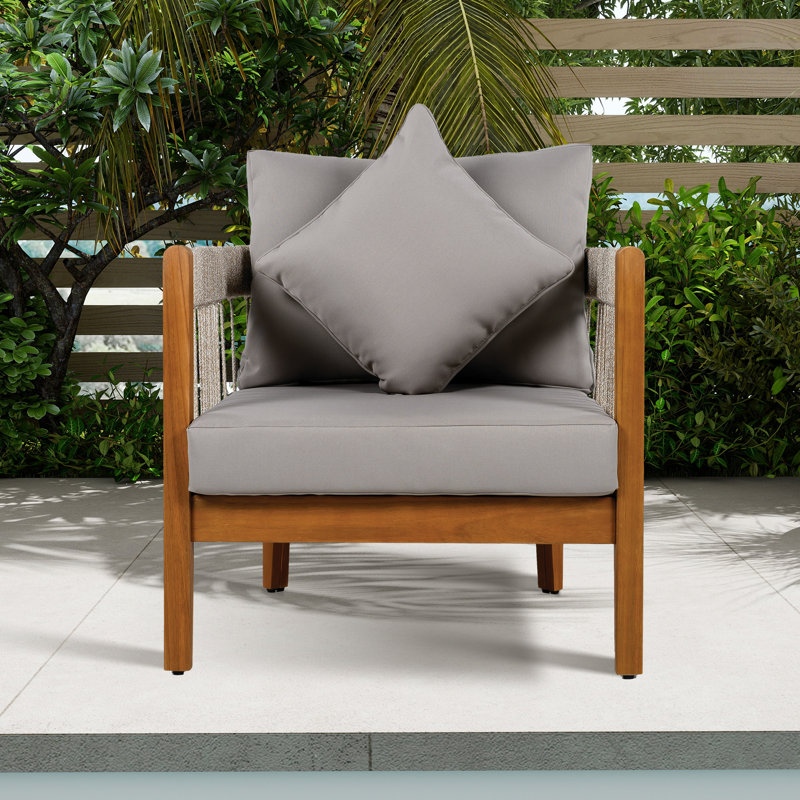 Patio Accent Chair,Outdoor Lounge Chair With Cushion, Gray