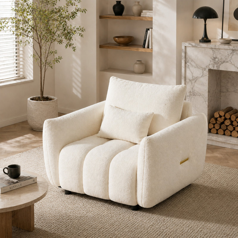 Fauteuil une place en tissu Teddy, fauteuil d'appoint moderne rembourré avec 1 coussin pour salon ou chambre à coucher