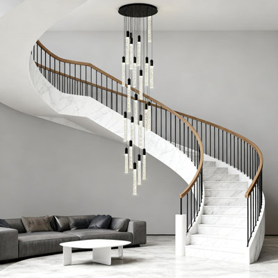 Modern Bubble Crystal Chandelier With Dimmable LED Lights For High Ceilings, Large Foyer And Living Room Entryway Black Fixture