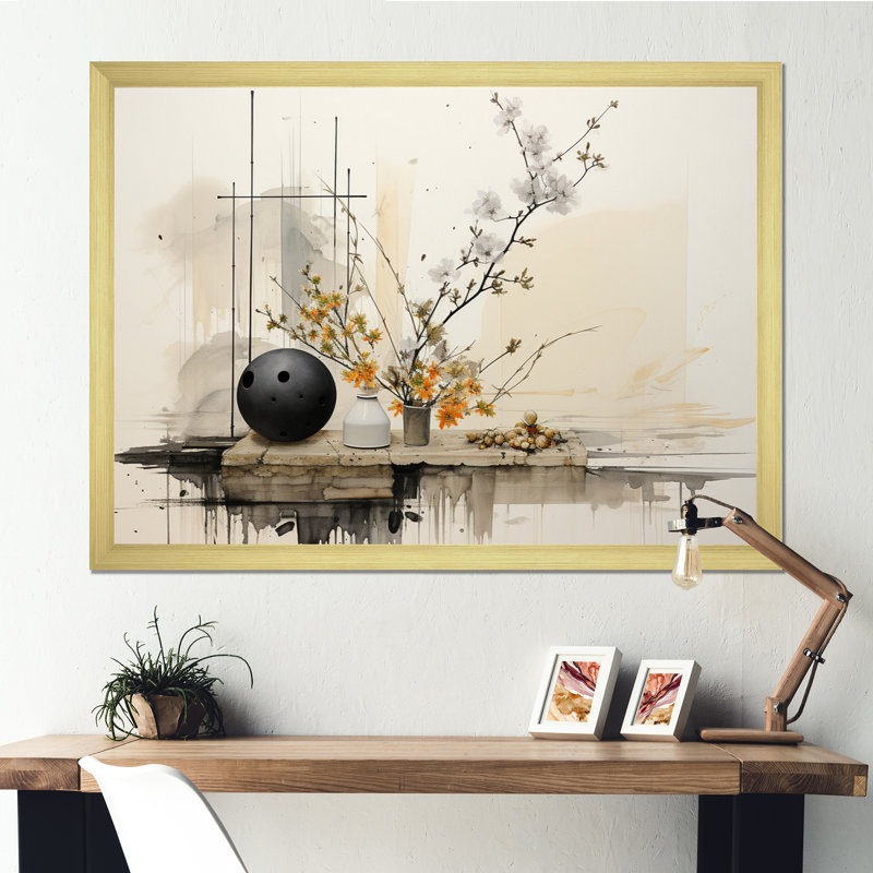 Art asiatique, oiseau Sumi Serenity XV - impression, H 16 po x l 32 po x P 1 po, Encadrement doré