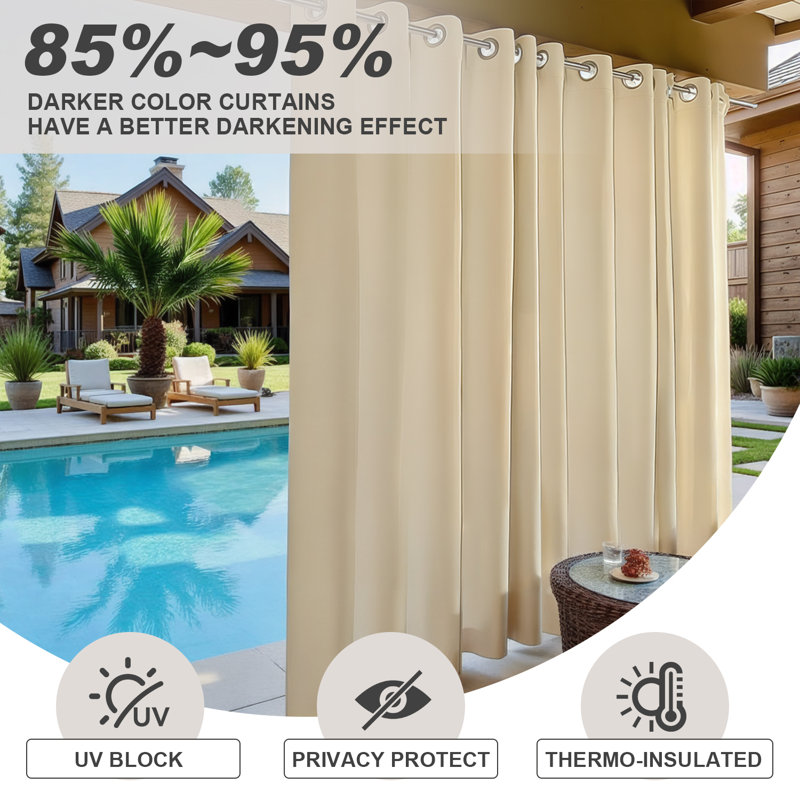 Outdoor Patio Curtains Waterproof - Darkening Thermal Insulated Curtains For Porch, Pergola, Cabana - Sunproof Blackout Drapes With Rust Proof Grommets, Set Of 2 Panels,Biscotti
