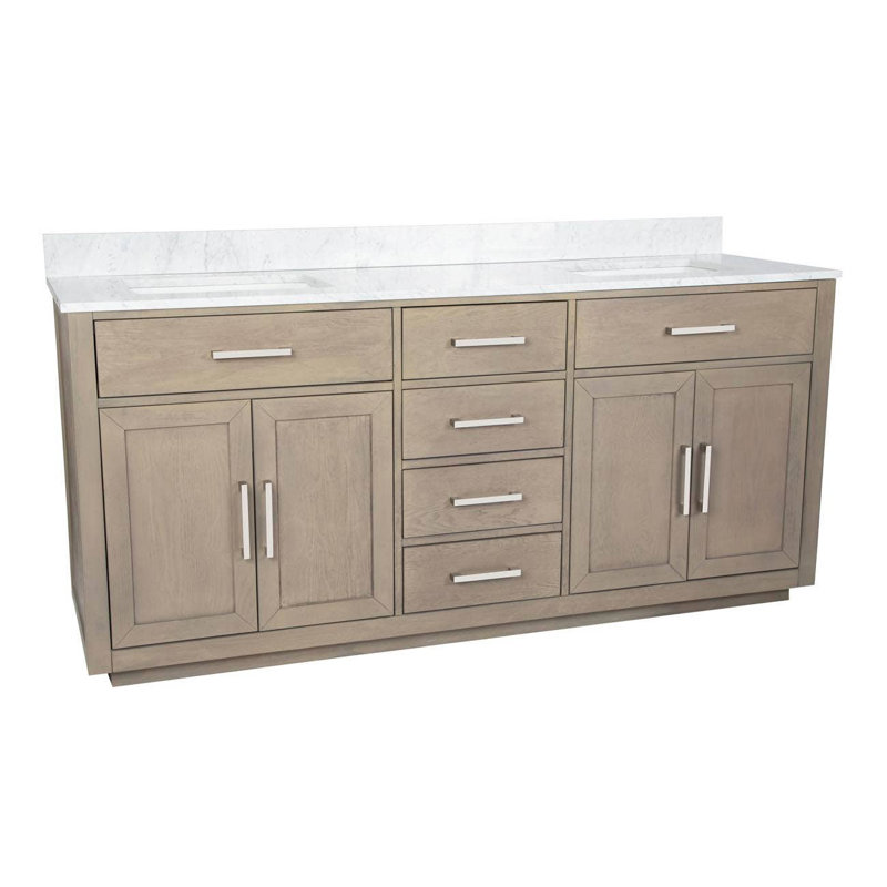 Ensemble de meuble-lavabo double 72 po Nahlani, Chêne gris, gris