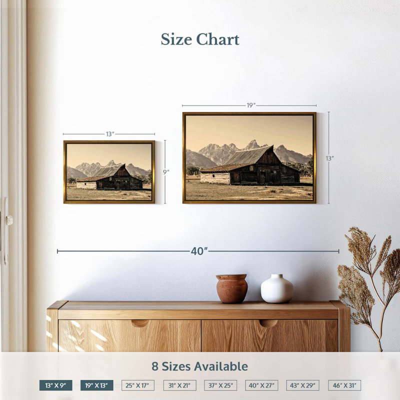 The Tetons, Floating Frame Gold, 19" X 13"
