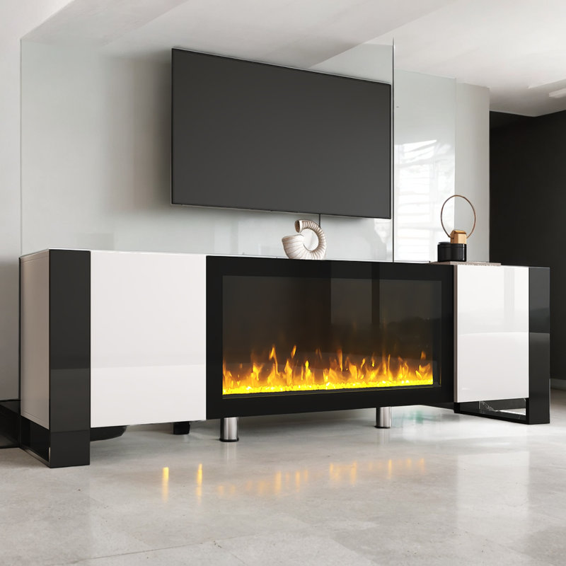 Takeo Unfinished TV Stand for TVs up to 78" with Fireplace Included, White