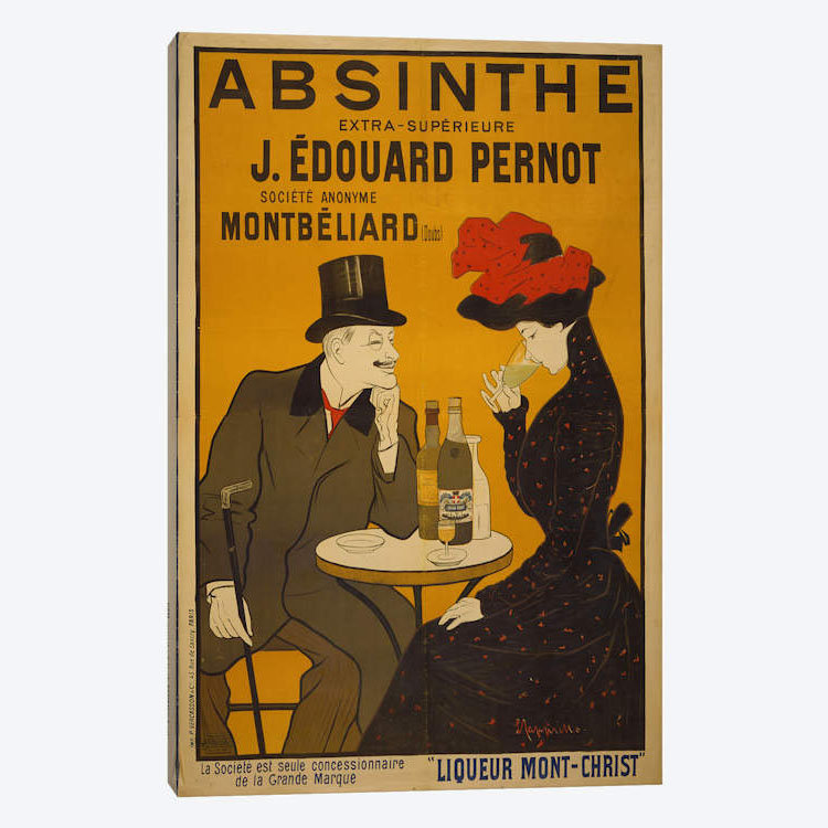 « absinthe », affiche rétro sur toile, H 12 po x l 8 po x P 0,75 po, Toile tendue, Pas de tapis
