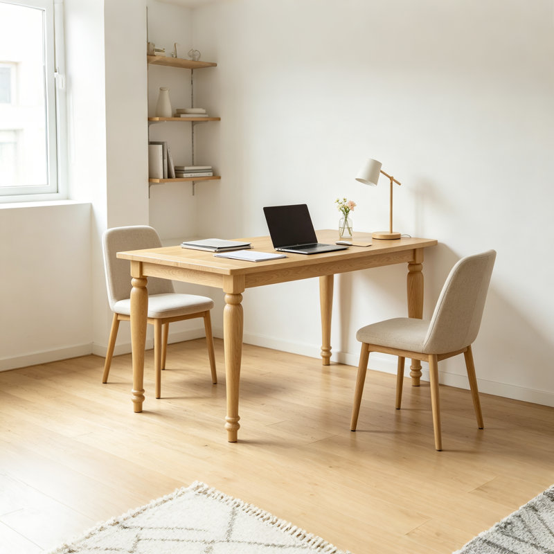 Table de salle à manger 55 po en bois naturel, table d'appoint en bois massif pour 2 à 4 personnes, table de ferme rectangulaire avec pieds tournés classiques pour la cuisine, la salle à manger et le coin-repas