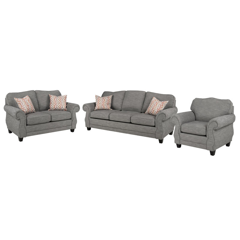 Baskerville Fabric Sofa & Loveseat & Chair Set, Gray