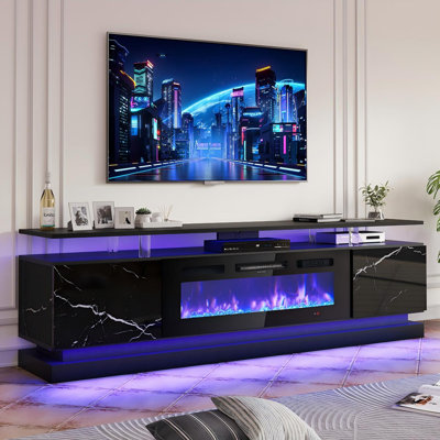 70"Electric Fireplace TV Stand - 12 Flame Colors, Music Sync LED, Adjustable Heat, Fits Tvs Up To 80