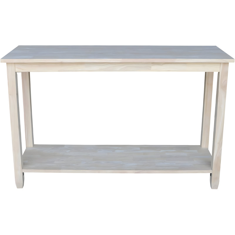 Solid Parawood Console Table With Butcher Block Surface, Unfinished Design For Custom Finishing