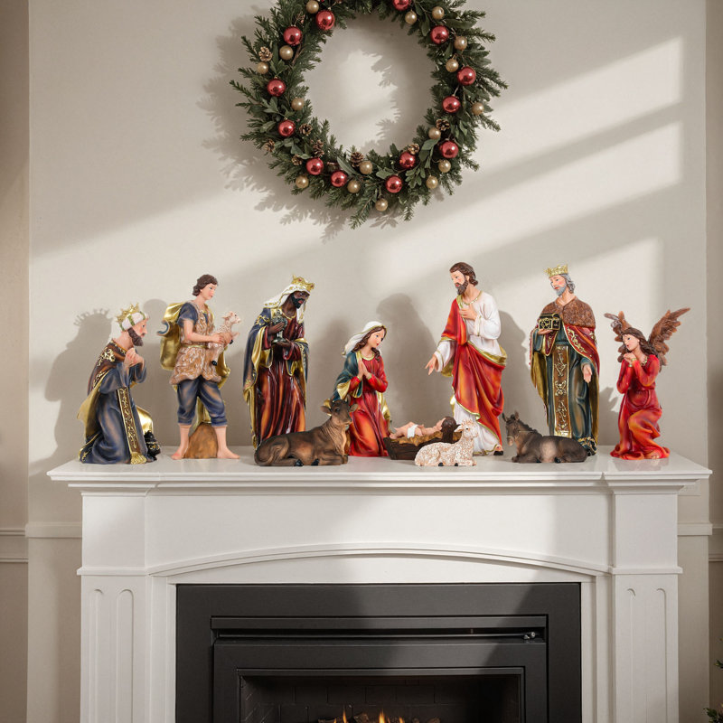 Ensemble de crèche de Noël grande figurine de Noël 11 pièces 15 po, Rétro