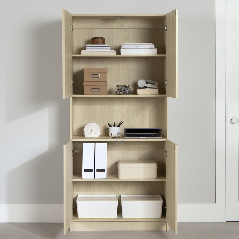 Bibliothèque à 4 portes avec rangement ouvert Olea, Chêne blanchi