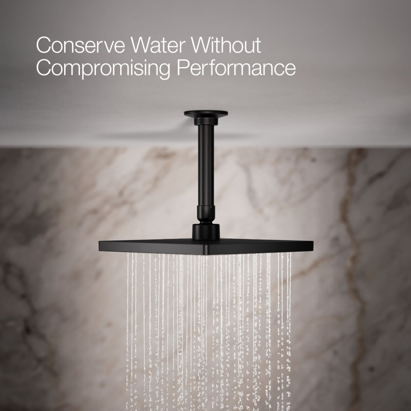 Honesty 8" Single-Function Wall or Ceiling-Mount Square Rainhead, Square Rain Showerhead 2.5 GPM, Black