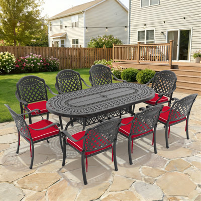 9-Piece Set Of Cast Aluminum Patio Furniture With  Cushions