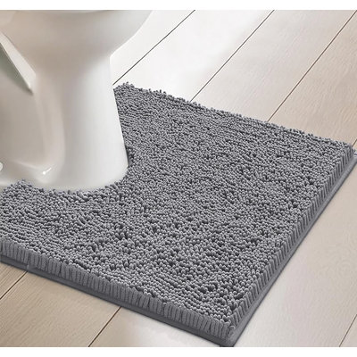 Dark Grey Soft Cozy Plush Chenille Contour Bath Mat Bathroom Rug