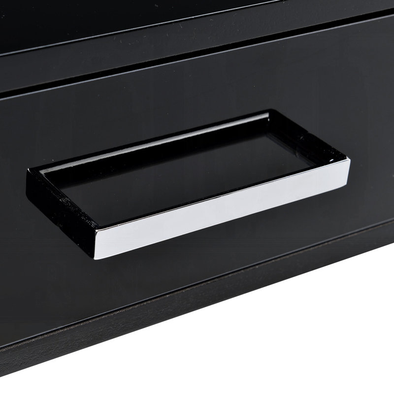 Bureau rectangulaire avec base et 2 tiroirs, bureau noir brillant