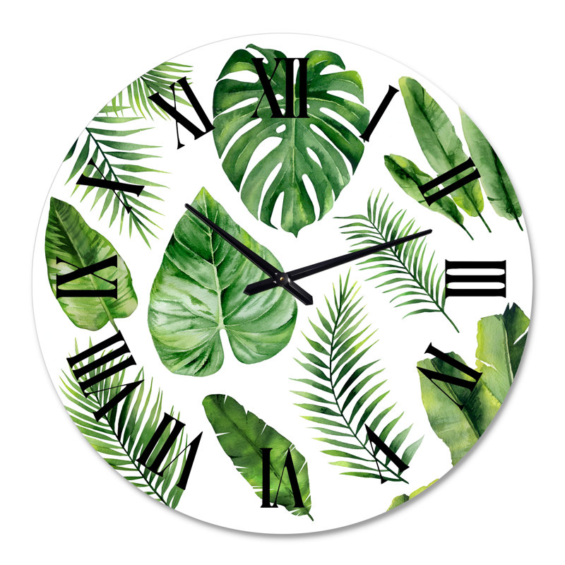 Horloge murale de style tropical feuille de Monstera V, Surdimensionné