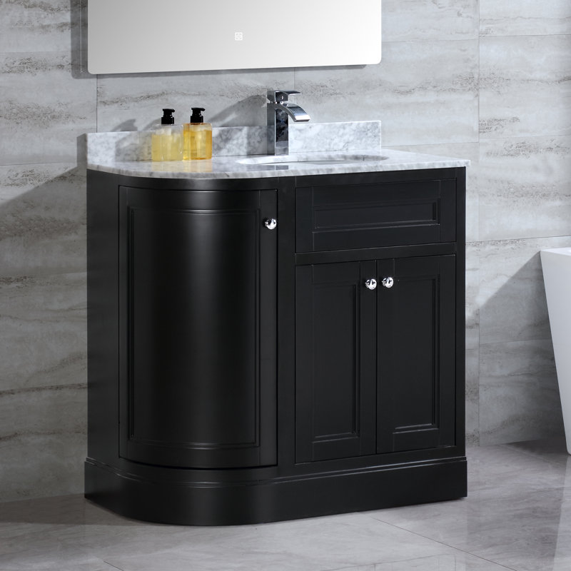 Ensemble de meuble-lavabo simple 36 po avec plateau Mirhan, Marbre de Carrare, Noir