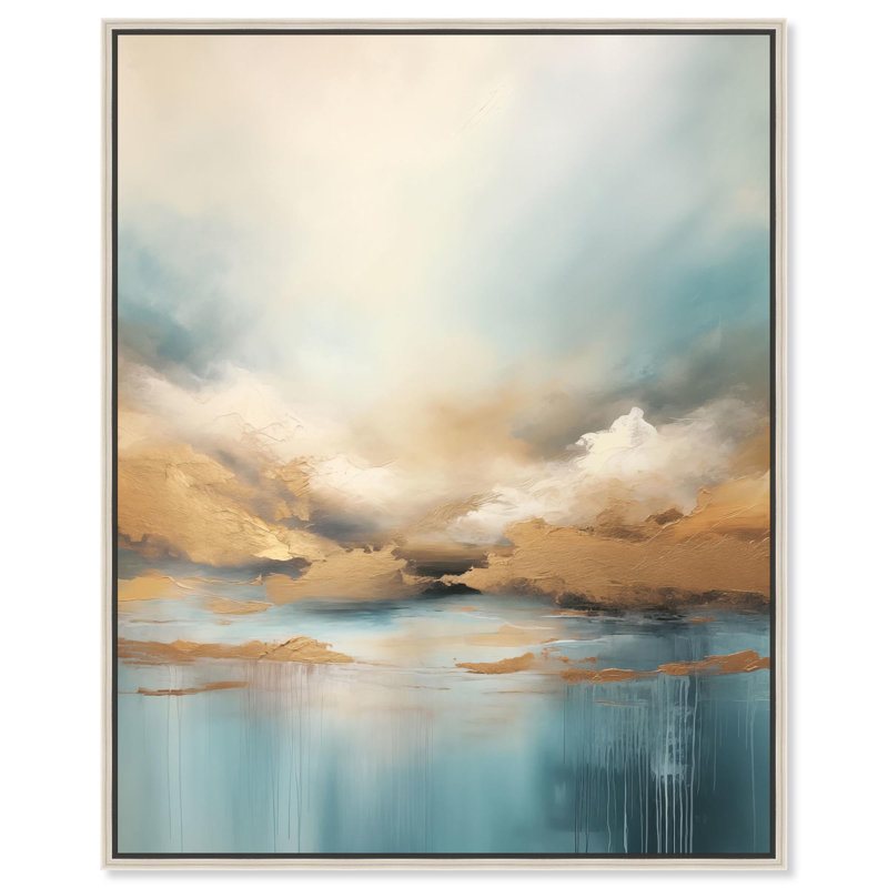 «Cloudscape in Gold I» par Art Remedy, Noir, H 21 po x l 17 po, Cadre flottant