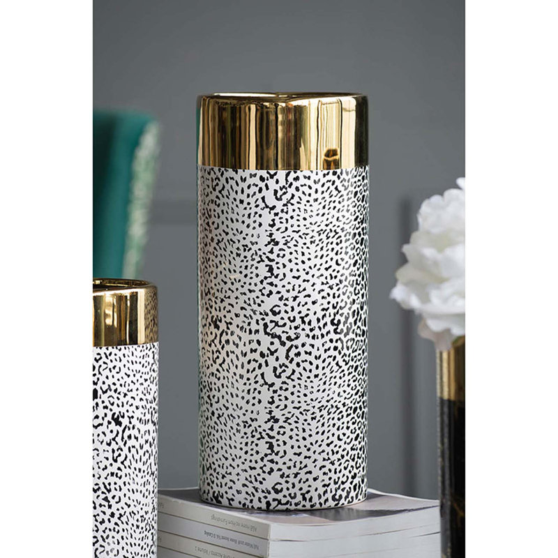 Matte Black and Gold Sleek Ceramic Table Vase