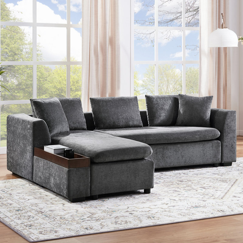 Canapé modulaire 93,7 po Canapé rembourré avec compartiment de rangement en bois pour le salon, Gris
